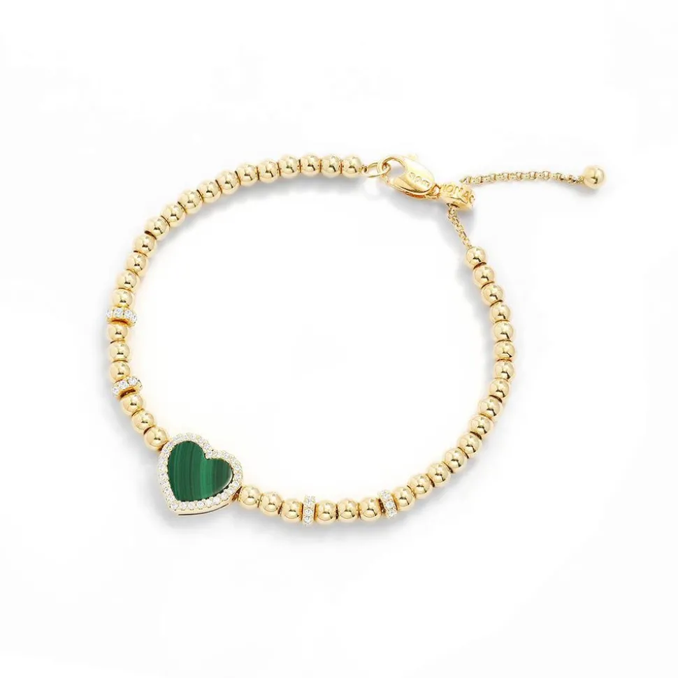 APM Monaco Malachite Heart Adjustable Bracelet With Beads- Bracelets