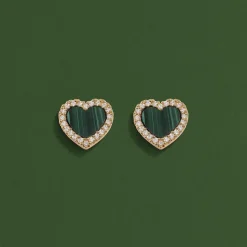 APM Monaco Malachite Heart Stud Earrings- Earrings