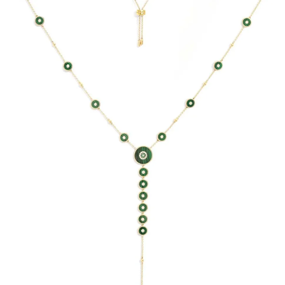 APM Monaco Malachite Y-Drop Adjustable Necklace- Necklaces