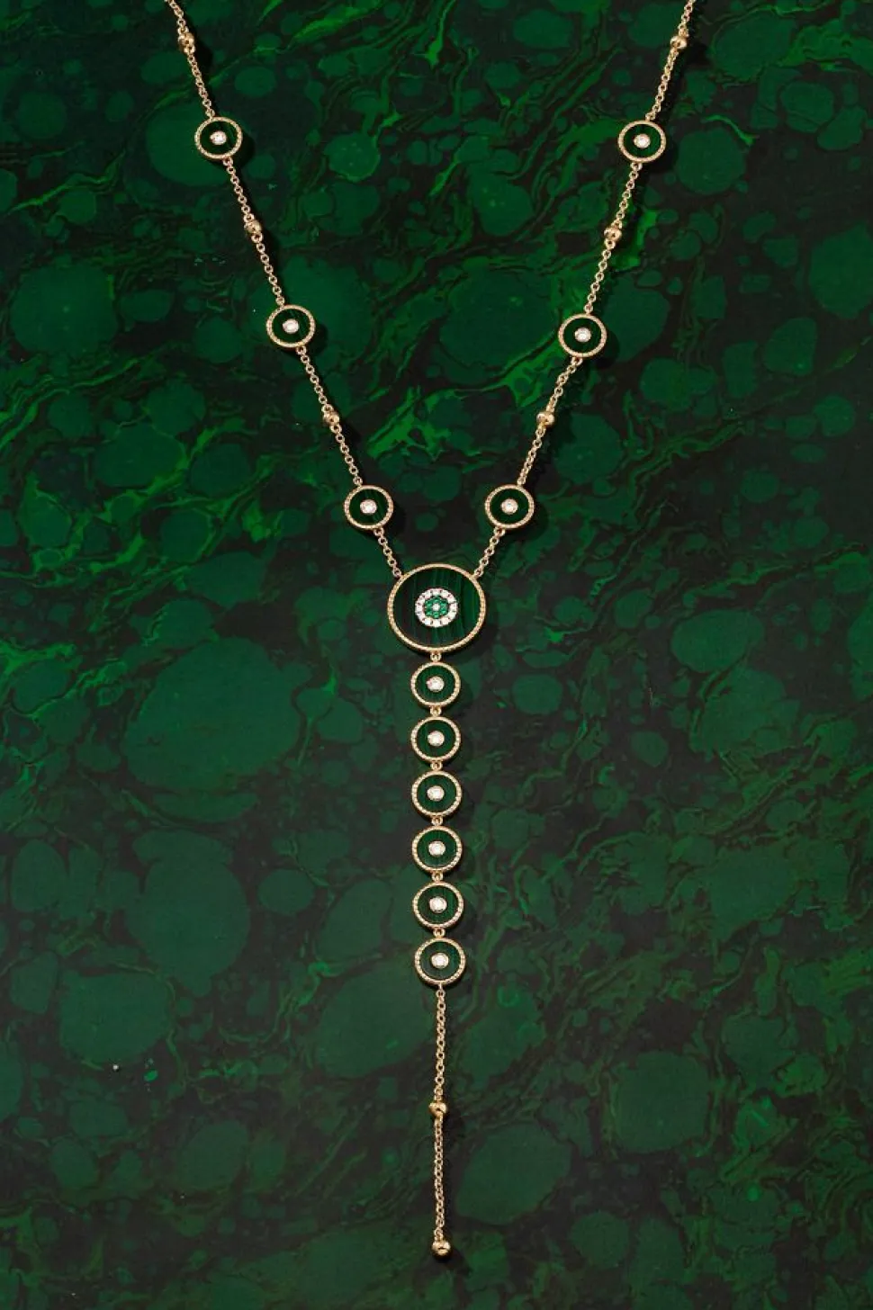 APM Monaco Malachite Y-Drop Adjustable Necklace- Necklaces