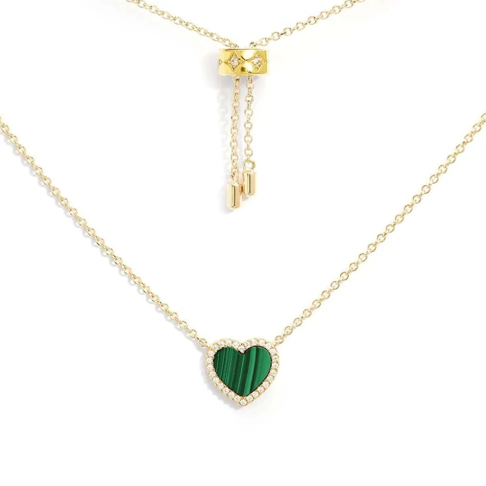 APM Monaco Mini Malachite Heart Adjustable Necklace- Necklaces