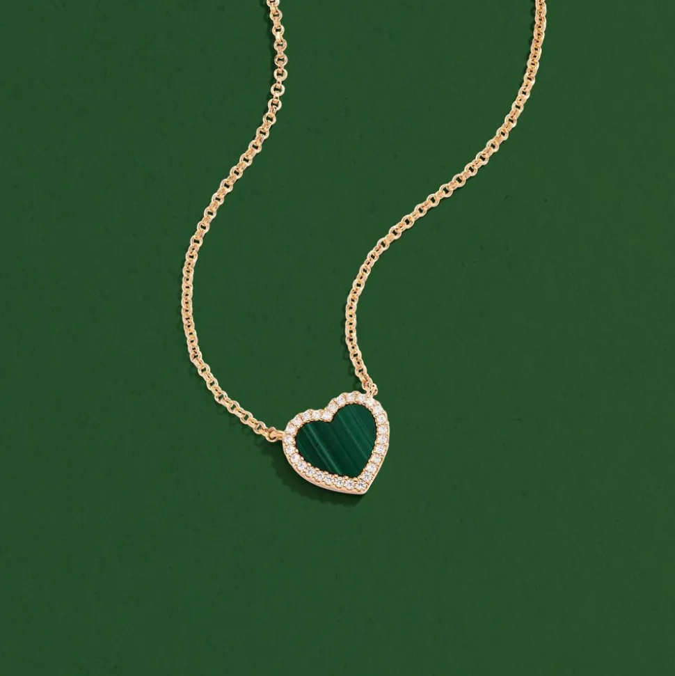 APM Monaco Mini Malachite Heart Adjustable Necklace- Necklaces