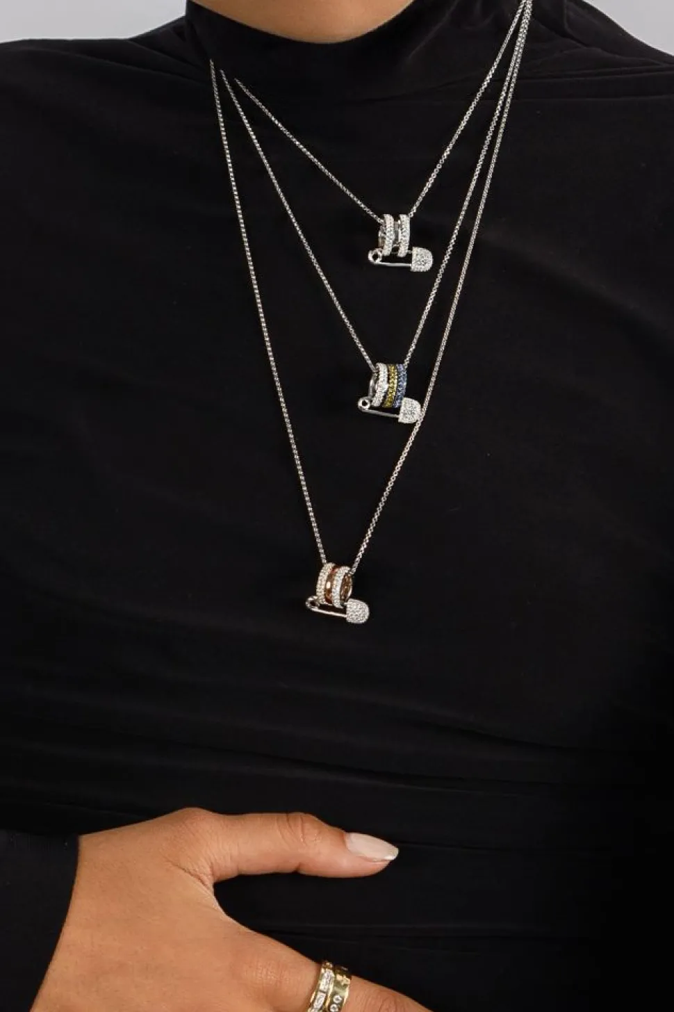 APM Monaco Multicolor Safety Pin Adjustable Necklace- Necklaces