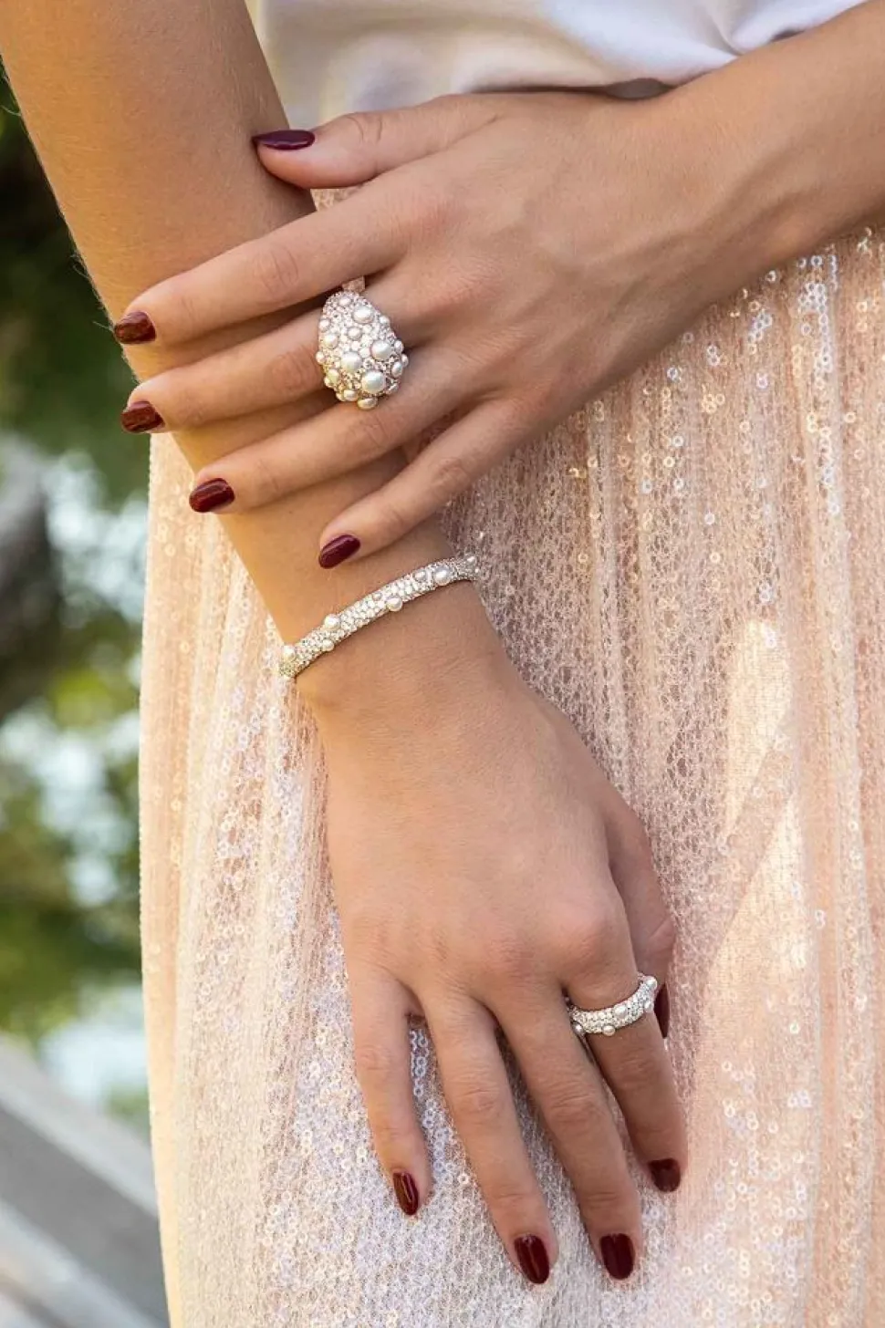 APM Monaco Pave Bangle With Pearls- Bracelets