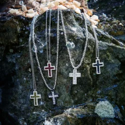 APM Monaco Pave Cross Adjustable Necklace With Beads- Necklaces