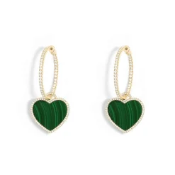 APM Monaco Pave Hoop Earrings With Malachite Heart- Earrings