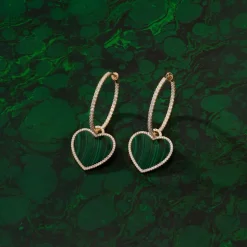 APM Monaco Pave Hoop Earrings With Malachite Heart- Earrings