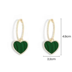 APM Monaco Pave Hoop Earrings With Malachite Heart- Earrings