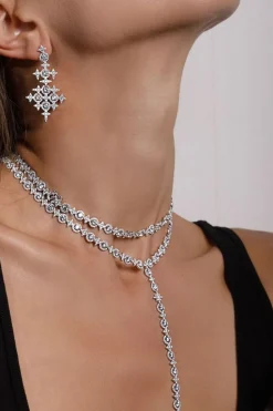 APM Monaco Pave Meteorites & Circles Y-Drop Choker- Necklaces