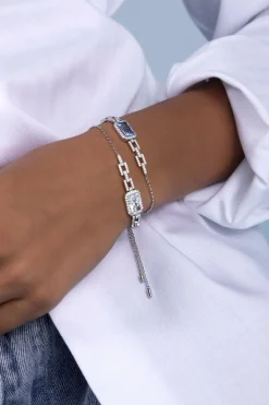APM Monaco Pave Rectangle Adjustable Chain Bracelet- Bracelets