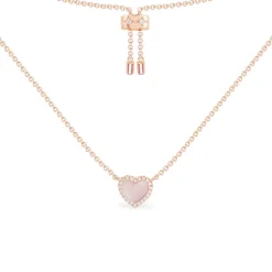APM Monaco Pink Nacre Heart Adjustable Necklace- Necklaces