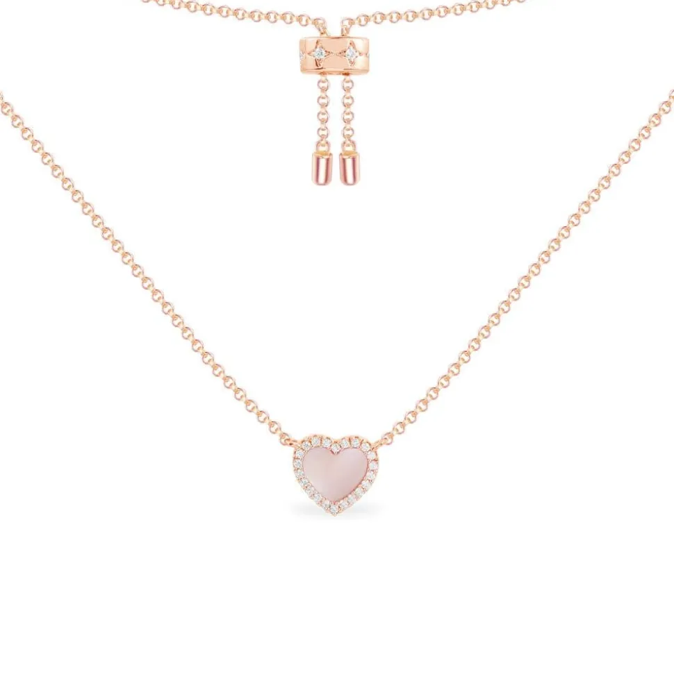 APM Monaco Pink Nacre Heart Adjustable Necklace- Necklaces
