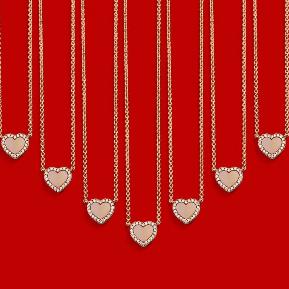 APM Monaco Pink Nacre Heart Adjustable Necklace- Necklaces