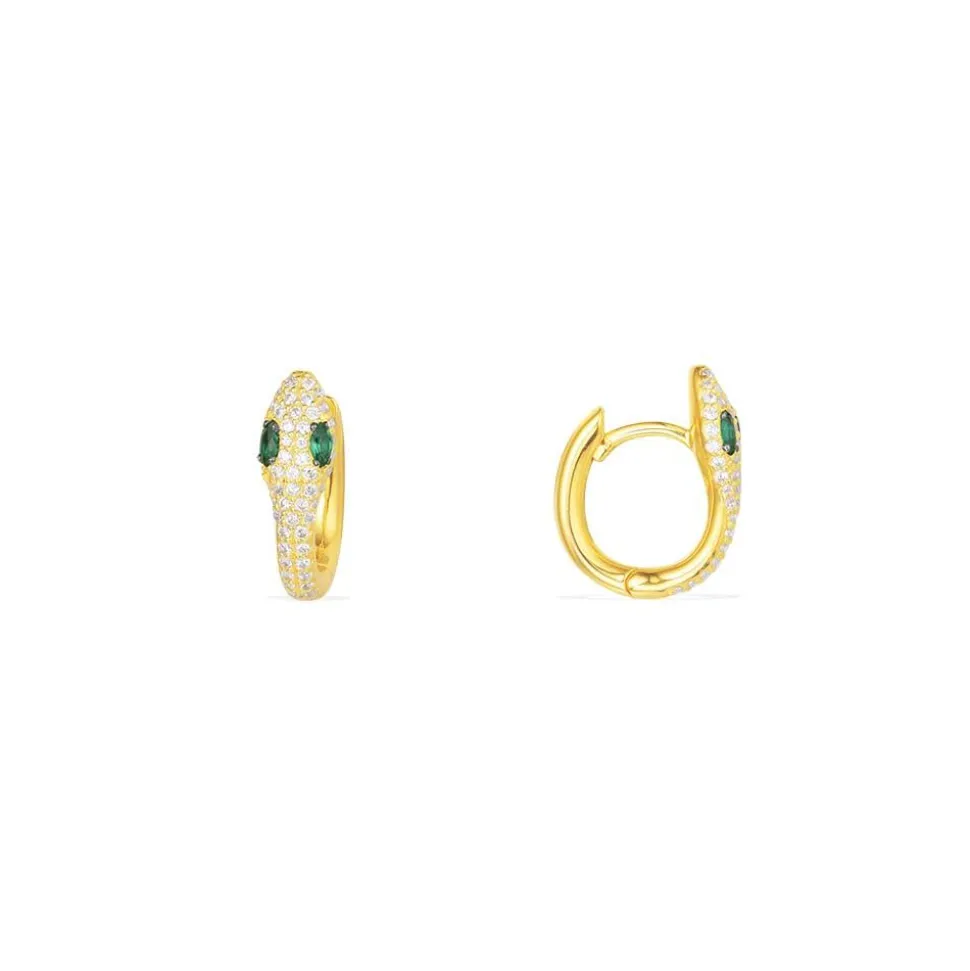 APM Monaco Serpent Huggie Earrings With Green Stones- Earrings