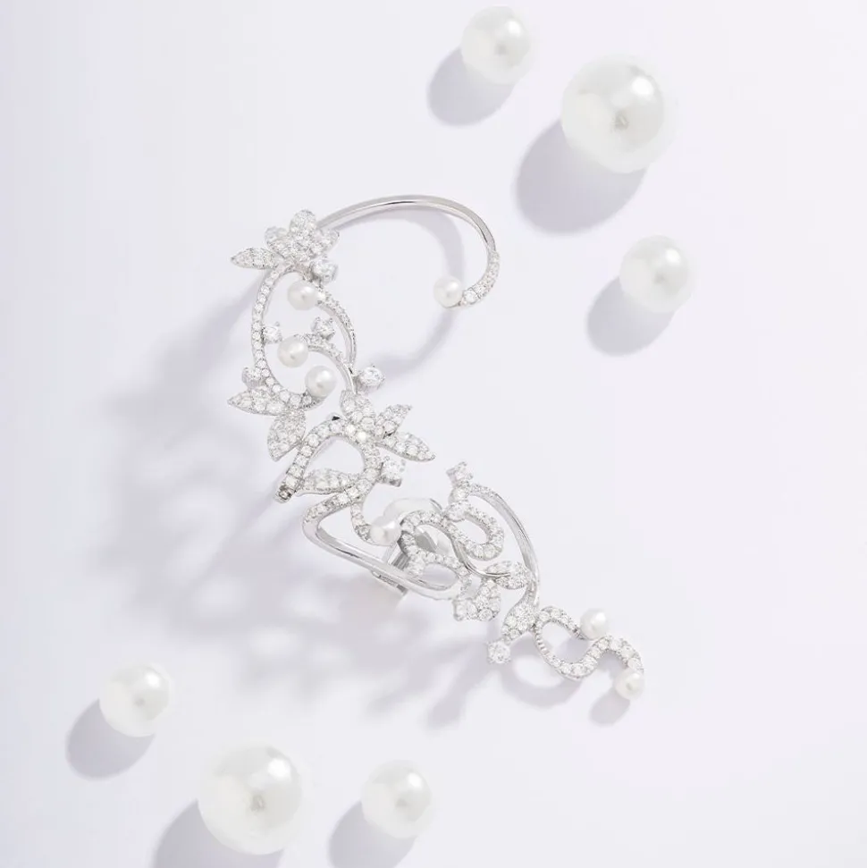 APM Monaco Single Flower Ear Cuff With Pearls- Earrings