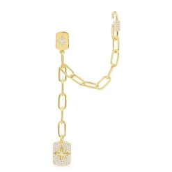 APM Monaco Single Paved Meteorite And Medal Chain Drop Earring With Cuff- Earrings