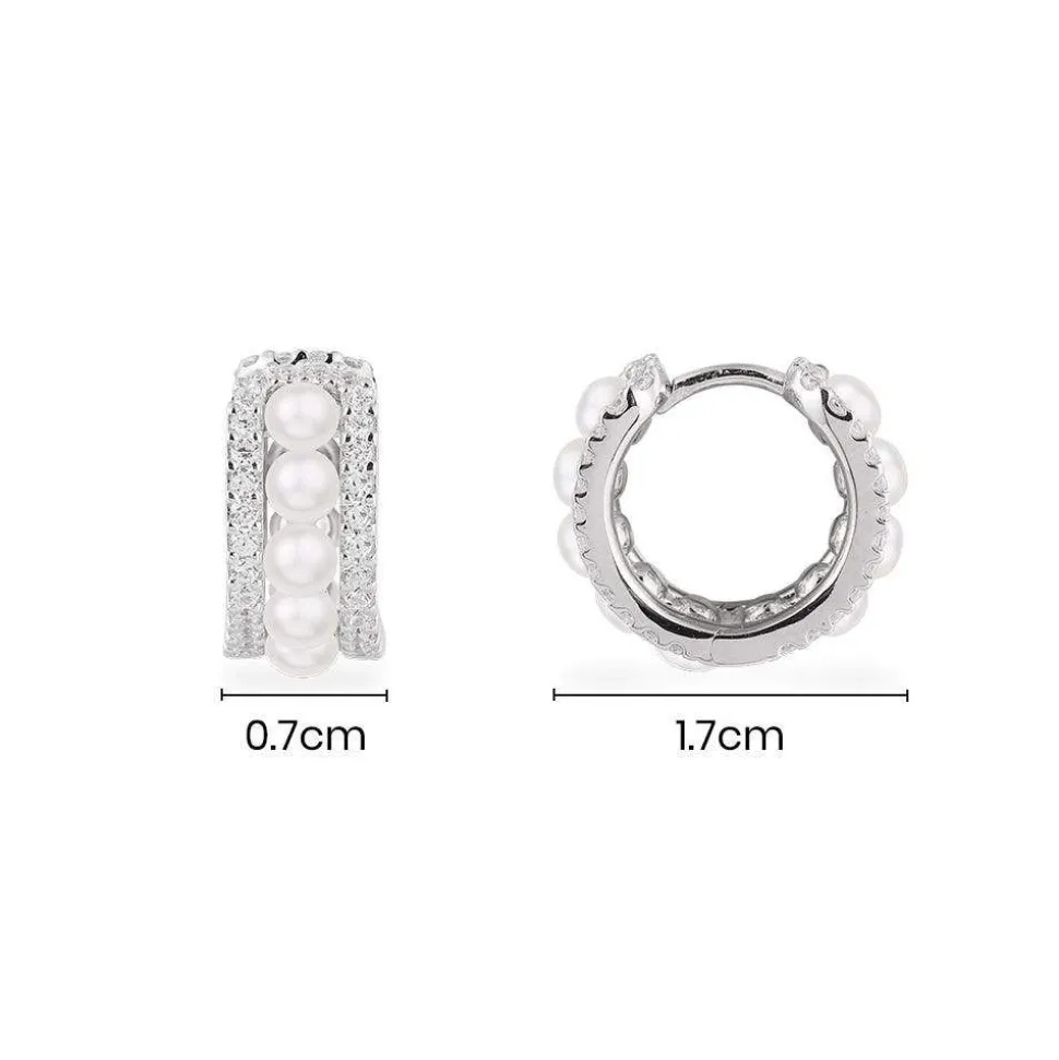 APM Monaco Small Double Paved Hoop Earrings With Pearls- Earrings