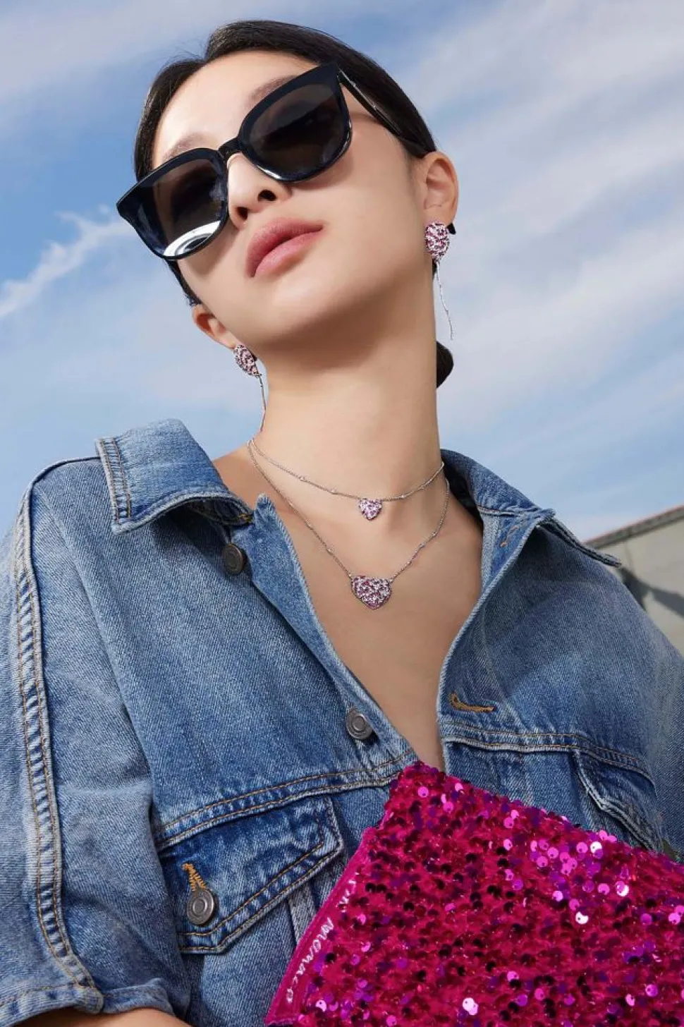 APM Monaco Small Fuchsia Heart Adjustable Necklace- Necklaces