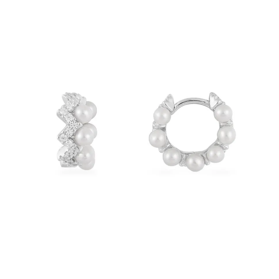 APM Monaco Small Up And Down Hoop Earrings With Pearls- Earrings