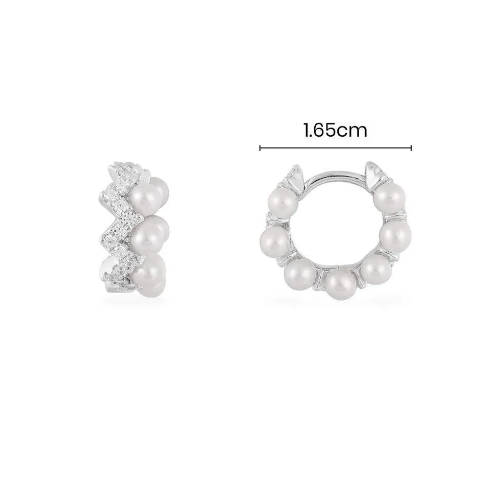 APM Monaco Small Up And Down Hoop Earrings With Pearls- Earrings