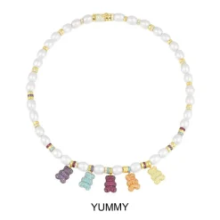 APM Monaco Statement Multicolor Yummy Bear Necklace With Pearls- Necklaces
