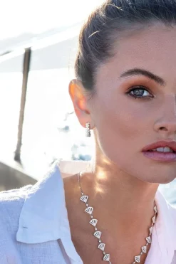 APM Monaco Up And Down Hoop Earrings With Pearls- Earrings