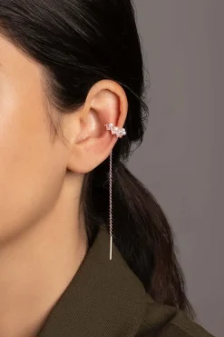 APM Monaco Up And Down Pearl And Chain Ear Cuffs- Earrings