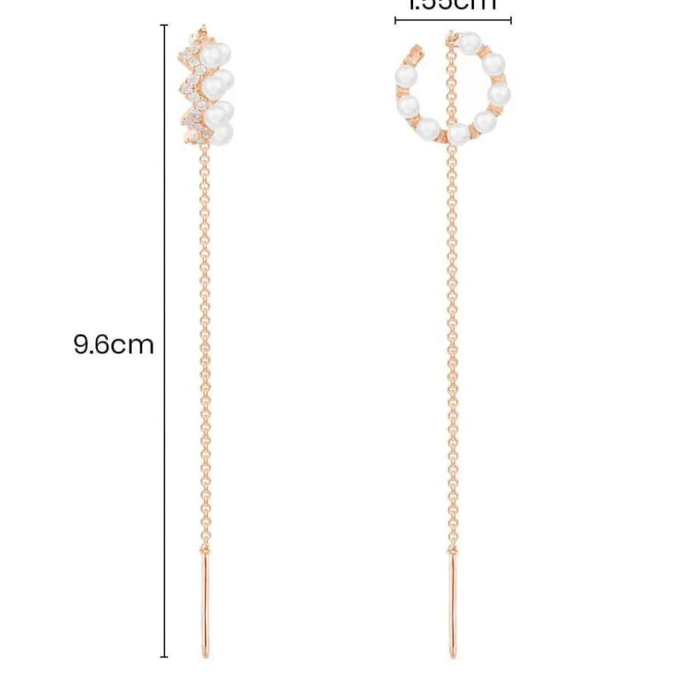 APM Monaco Up And Down Pearl And Chain Ear Cuffs- Earrings