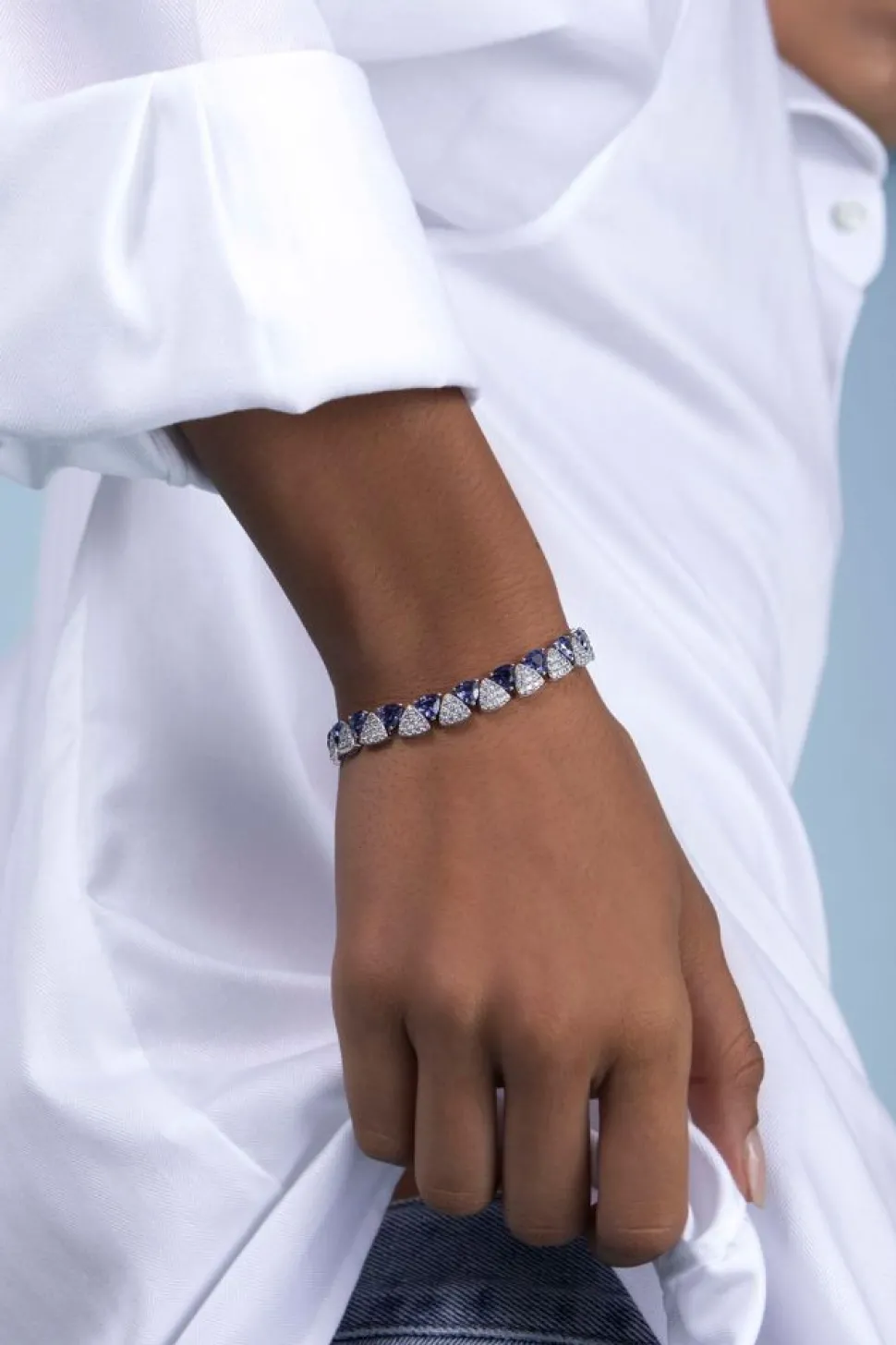 APM Monaco White & Blue Triangle Bracelet- Bracelets
