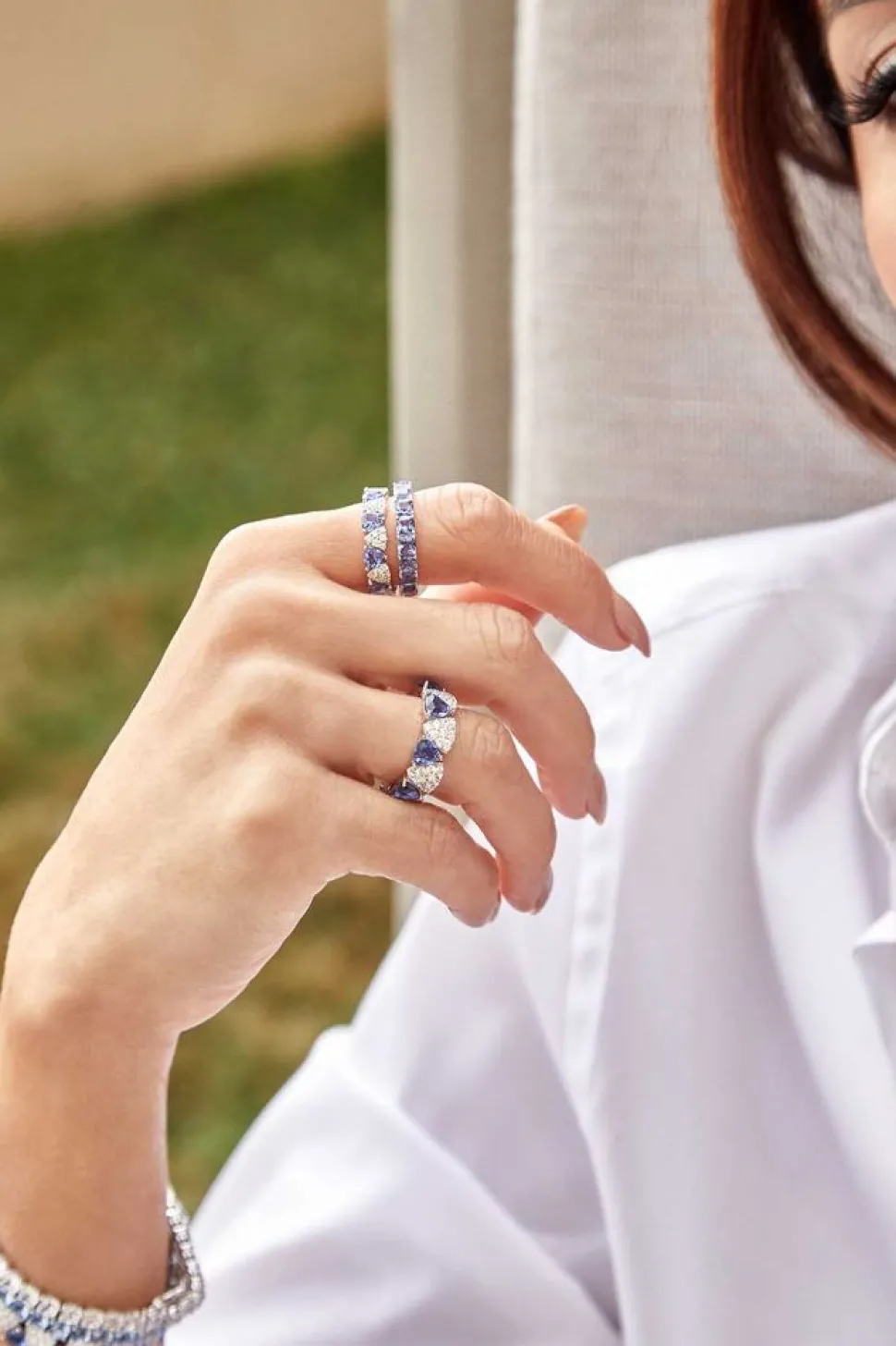APM Monaco White & Blue Triangle Ring- Rings