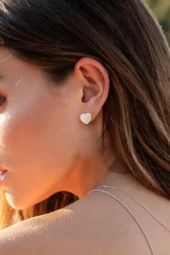 APM Monaco White Nacre Heart Stud Earrings- Earrings