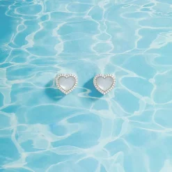 APM Monaco White Nacre Heart Stud Earrings- Earrings